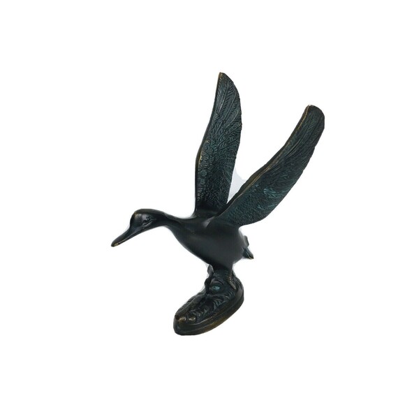 Vintage Bronze Duck Bird Taking Flight Sculpture Figurine 7" X 6" - Picture 4 of 11